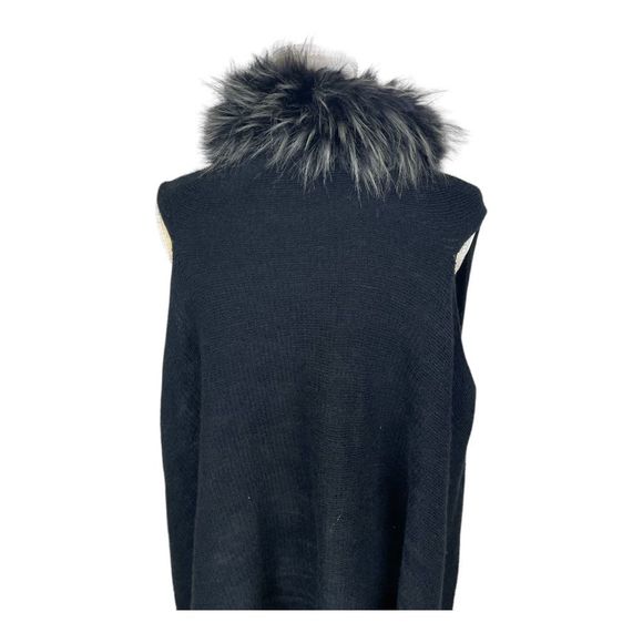 Kensie Black‎ Vest with Faux Fur Trim Fringe at Hem One Size NWT - Picture 5 of 9